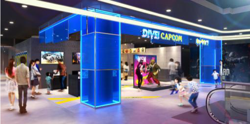 CAPCOMIXあべのHoop店の店内、映像演出を楽しめる展示エリア